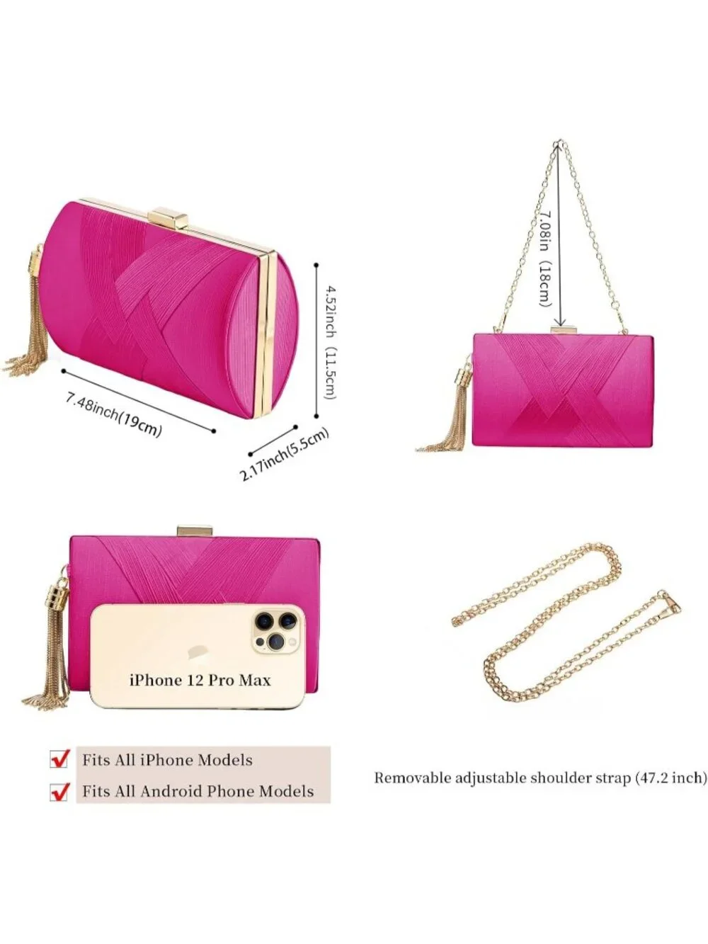 👜 Women's Pink Tassel Evening Clutch bag Crossbody Night out Clutch Purses